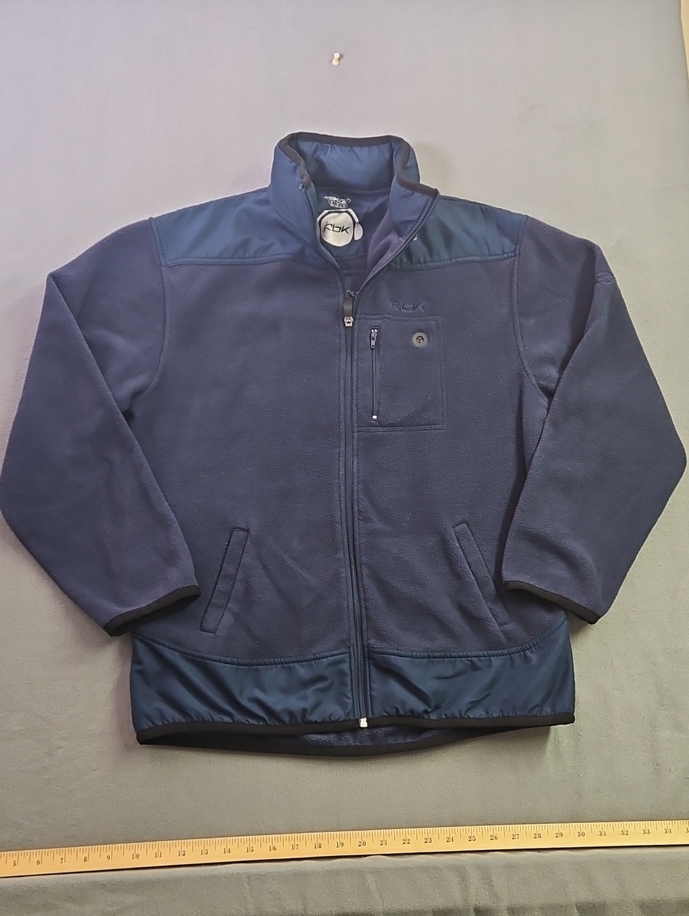 Reebok Men's XL Full Zip Fleece Jacket Navy Blue Zipped Chest Pocket Mock Neck